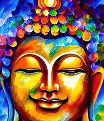 Realistic Illustration Painting of Lord Buddha, God Buddha Colorful Oil Painting Digital Art