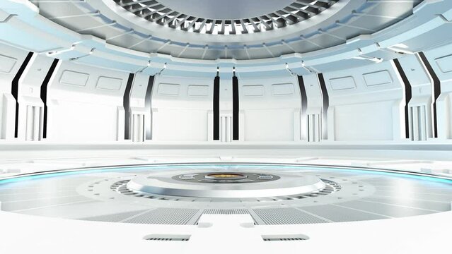 Technology element animation seamless loop. Power podium empty stage. Futuristic and innovation background concept, 3D render.