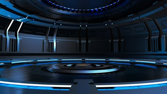 Technology element animation seamless loop. Power podium empty stage. Futuristic and innovation background concept, 3D render.