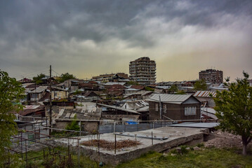 Fototapeta premium Houses and buildings near the Church of St. Gregory the Illuminator in the center of Yerevan, May 2, 2019. Armenia.