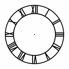 Fototapeta na wymiar Vintage round clock roman hour time watch antique retro old, silhouette, vector