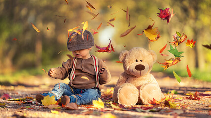 Herbst - Teddy und kleiner Junge