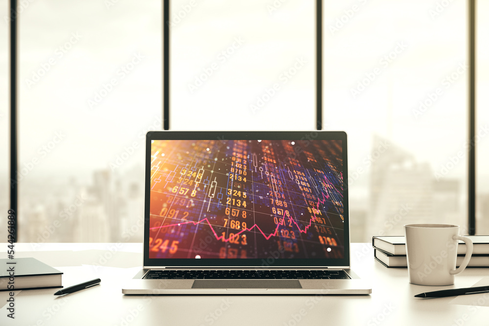 Aufkleber modern computer monitor with abstract creative statistics data hologram, statistics and analytics co