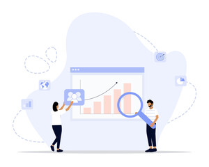 Market research concept illustration. goal, planing, Advice, expert, strategy, support and success. Minimal vector infographic.