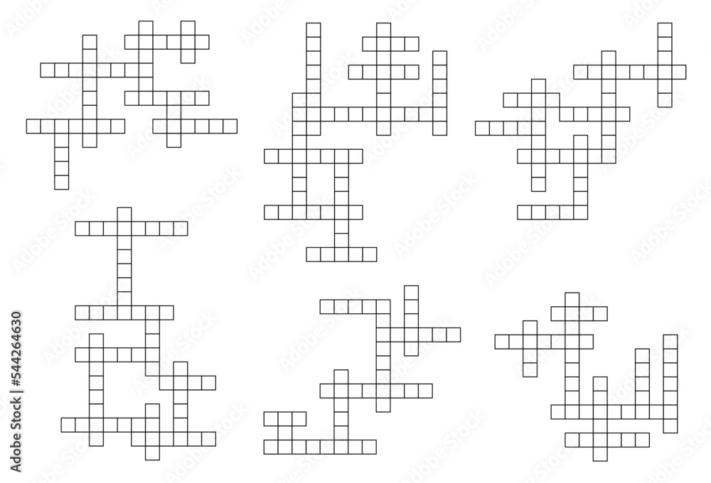 Aufkleber crossword game grid. vocabulary game or text playing activity vector grids set. educational quiz, cr