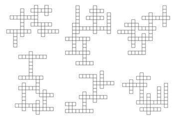 Crossword game grid. Vocabulary game or text playing activity vector grids set. Educational quiz, crossword riddle or intellectual game with words search task