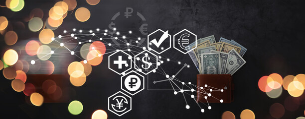 Dollars bills. Dollars background. Background of different us dollar banknotes. Finance concept.