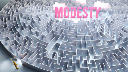 Modesty and a difficult path, confusion and frustration in seeking it, hard journey that leads to Modesty,3d illustration