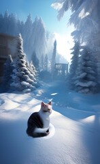 Fototapeta premium Cat and snow