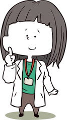 人差し指を立てる白衣の女性