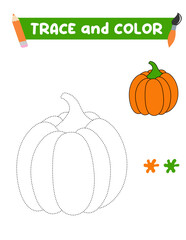 Coloring book with a pumpkin. Orange pumpkin. Education and entertainment for preschool children.Trace and color it.