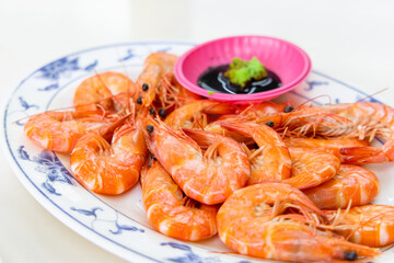Fresh cooked shrimp dish in restaurant