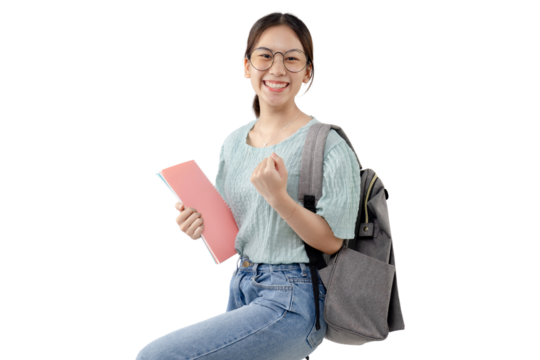 Young Asian student girl wearing glasses. PNG file format transparent background. - Powered by Adobe