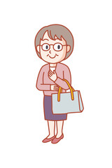 バッグを持って仕事場に向かう年配の女性