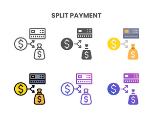 Credit Card Split Payment icon set style ouline, glyph, flat color and gradient. Vector Illustration for Graphic Design Element. Isolated on white background