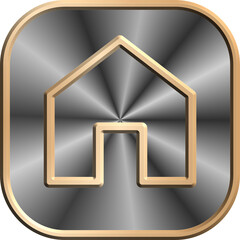 Classy 3d golden home icon isolated on silver metal background