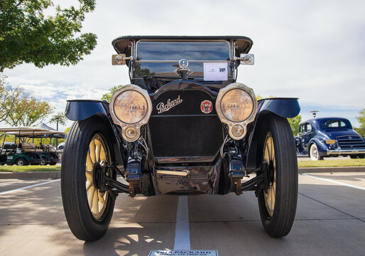 Front view of an antique 1915 Packard Model 135 Twin Six classic car, in Westlake, Texas, on October 15, 2022. 