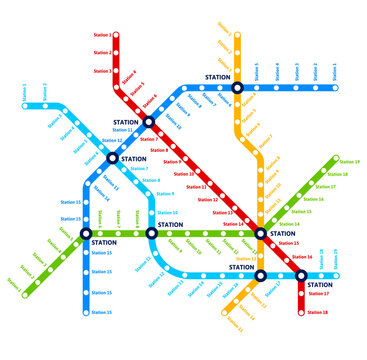Underground, metro subway and railway city transport map. Vector subway metro or city underground tube map plan with lines and stations of train or bus or BTS and LRT transportation network