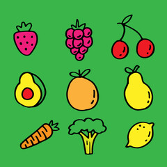 set of fruits and vegetables