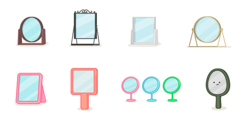 Small mirror for tabletop or portable use kawaii doodle flat cartoon vector illustration