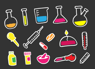 Laboratory stuff hand-drawn in dark background