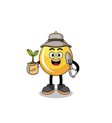 Illustration of honey drop cartoon holding a plant seed
