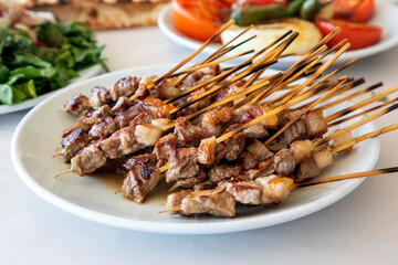 Traditional delicious Turkish foods; skewers cop sis