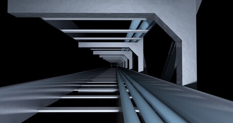 alone in dark brick tunnel liminal space 3d render
