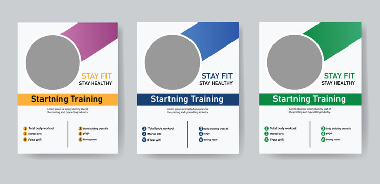 abstract fitness and gym flyer template with orange blue purple gradient color variation
