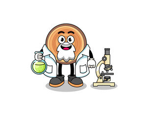 Mascot of wood grain as a scientist