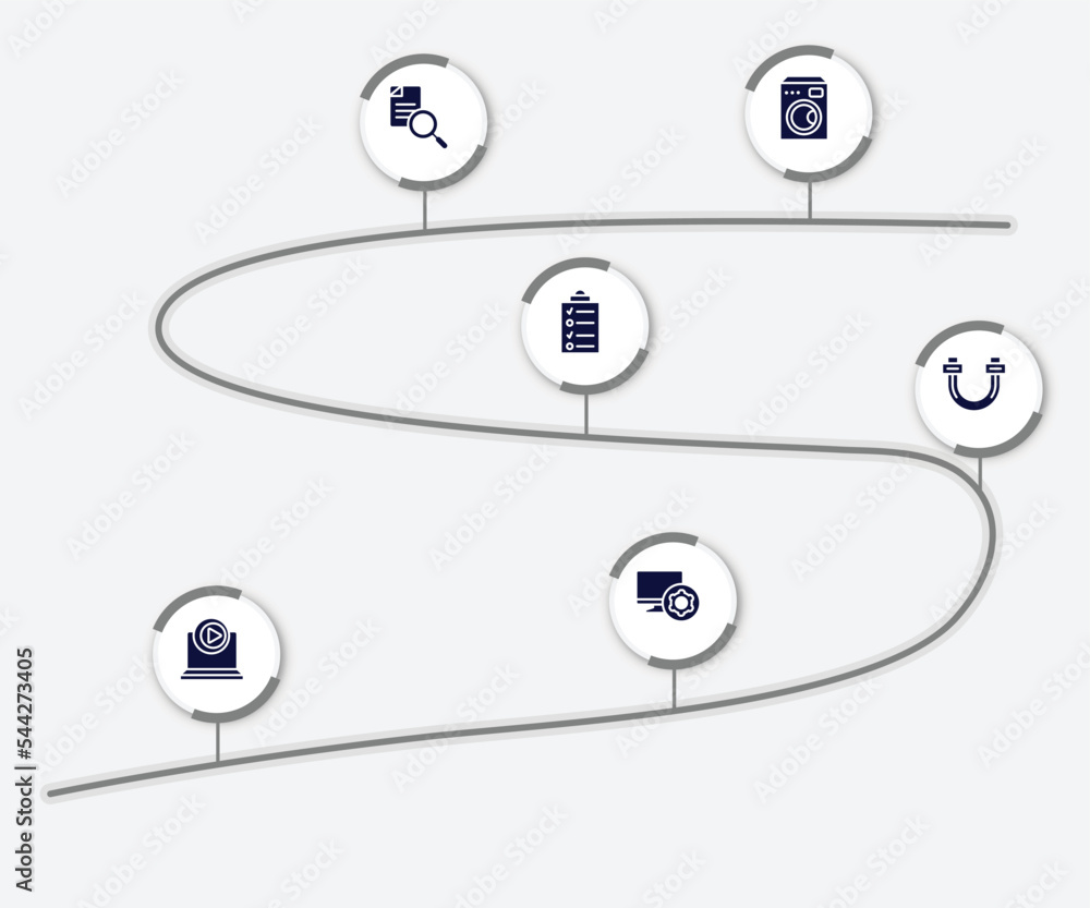 Poster infographic element with computer applications filled icons. included electric appliances, search fi