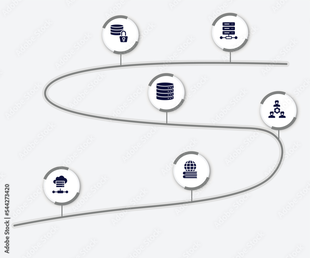 Poster infographic element with online learning filled icons. included web hosting, data encryption, data s