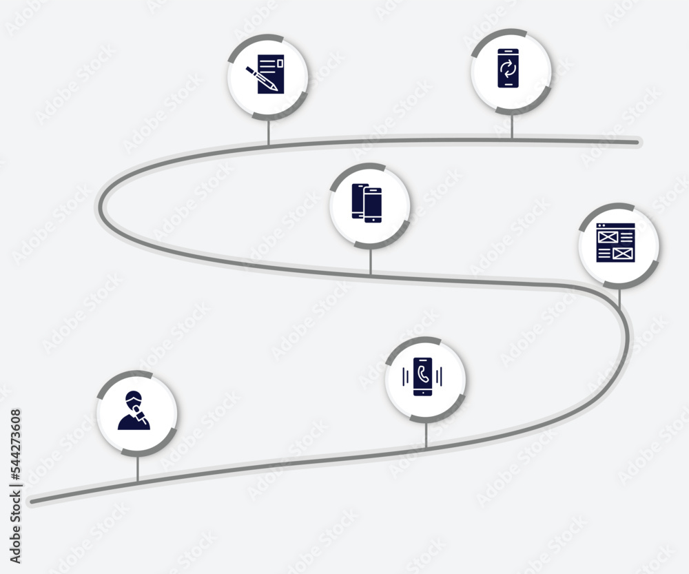 Poster infographic element with phone icons filled icons. included smartphone with reload arrows, write let