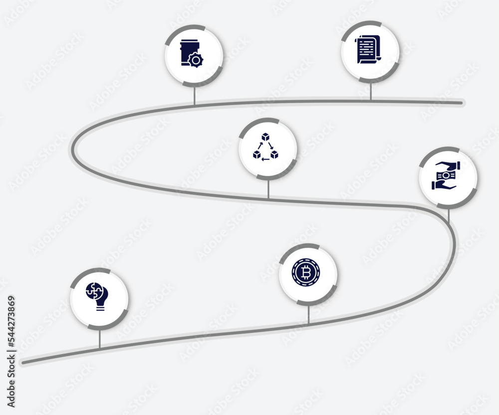 Poster infographic element with bitcoin filled icons. included white paper, fintech, distributed, crowdfund