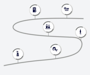 infographic element with hair salon filled icons. included cold water, disclaimer, wax, angle brush, hair salon spray bottle and can, female hair cut with scissors vector.