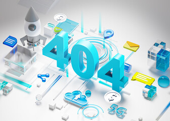 404 Error Page Not Found Blue Background Landing Page 3D Render © natanaelginting