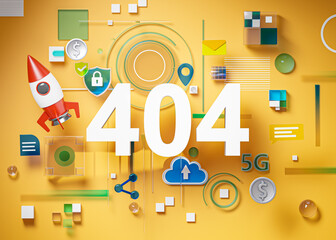 404 Error Page Not Found Orange Background Landing Page 3D Render © natanaelginting