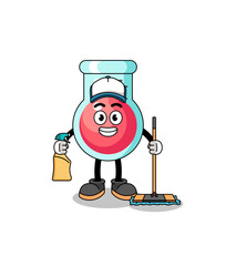 Character mascot of laboratory beaker as a cleaning services