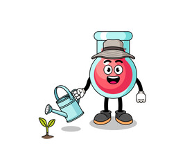 Illustration of laboratory beaker cartoon watering the plant