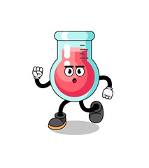 running laboratory beaker mascot illustration
