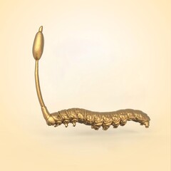 Golden Cordyceps Sinensis, CHONG CAO, DONG CHONG XIA CAO or mushroom cordyceps. 3D illustration.