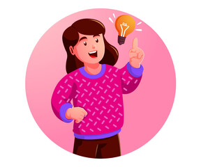 creative little girl gets an idea with a light bulb symbol
