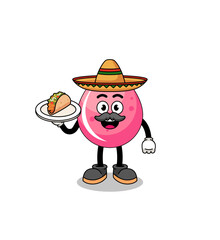 Character cartoon of strawberry juice as a mexican chef