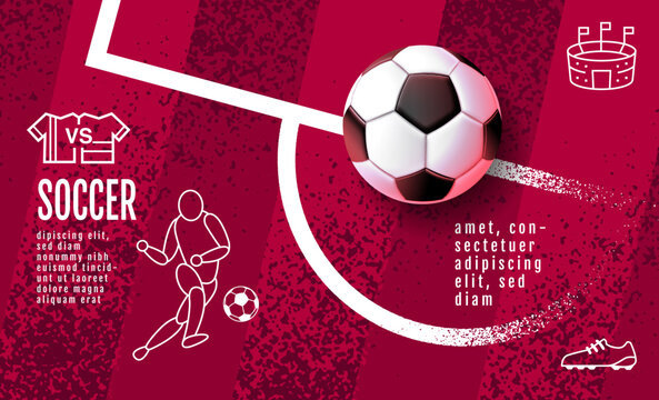 Soccer Template Design , Football Banner, Sport Layout , Red Theme, Vector