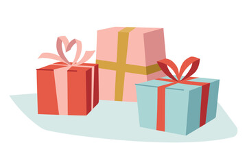 Gift boxes with ribbons. Festive mood. Vector image.