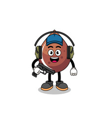 Character mascot of chocolate drop doing shooting range