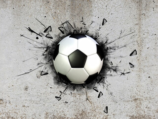 3d illustration of a sports ball embedded in a concrete wall