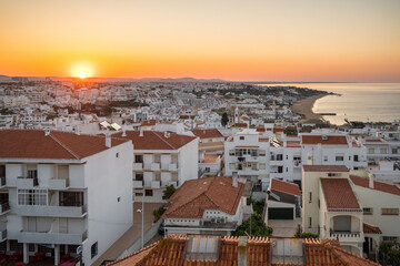 Sunrise over the Albufeira resort town in Algarve province, Southern Portugal
