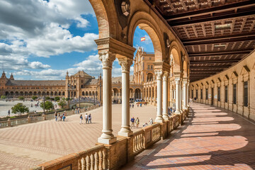 Spanish Square or Plaza de Espana at sunny day in Seville, Andalusia, Spain