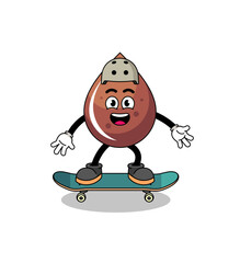 chocolate drop mascot playing a skateboard